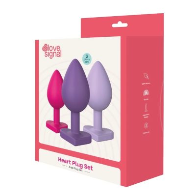 Set plug anal DREAMTOYS Triple Heart Love Signal, 3 dopuri de dimensiuni progresive, diametru 3/3.5/4 cm, bază în forma de inimă, multicolore
